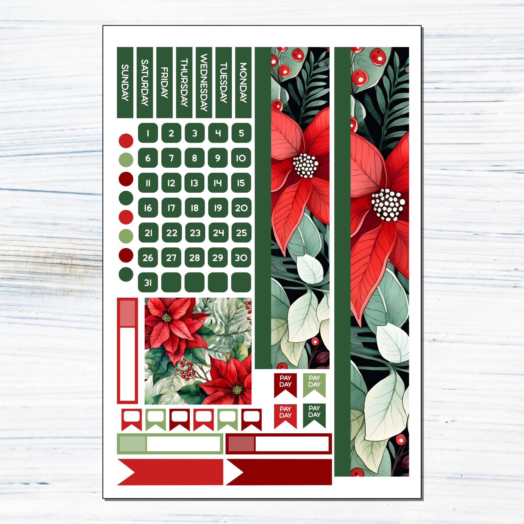 HP BIG Monthly - Poinsettias Printable Monthly Sticker Kit for Happy ...