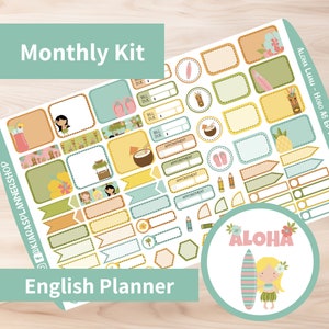 Aloha Luau - Hobonichi Original A6 (versão do planejador em inglês) Kit de adesivos mensais para impressão (ALA6EHM) (5,9x4,1)
