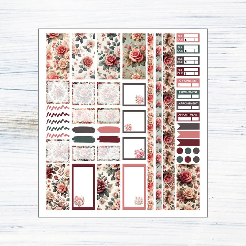 HP Mini Weekly - June Roses Printable Weekly Sticker Kit for Happy ...