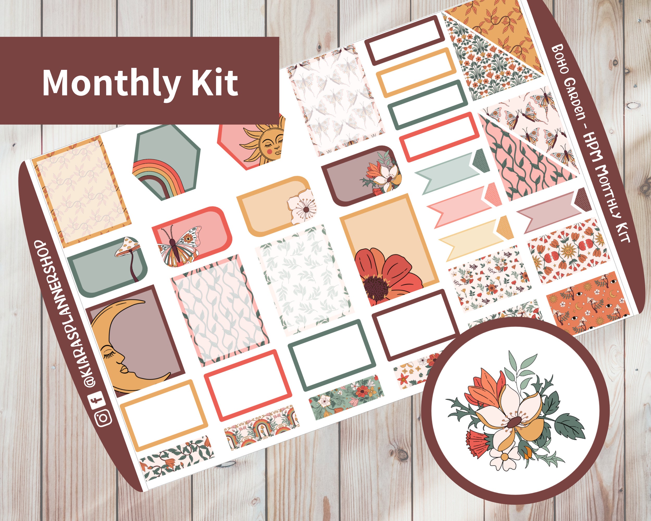 Boho Garden - Printable Monthly Sticker Kit for Happy Planner Mini ...
