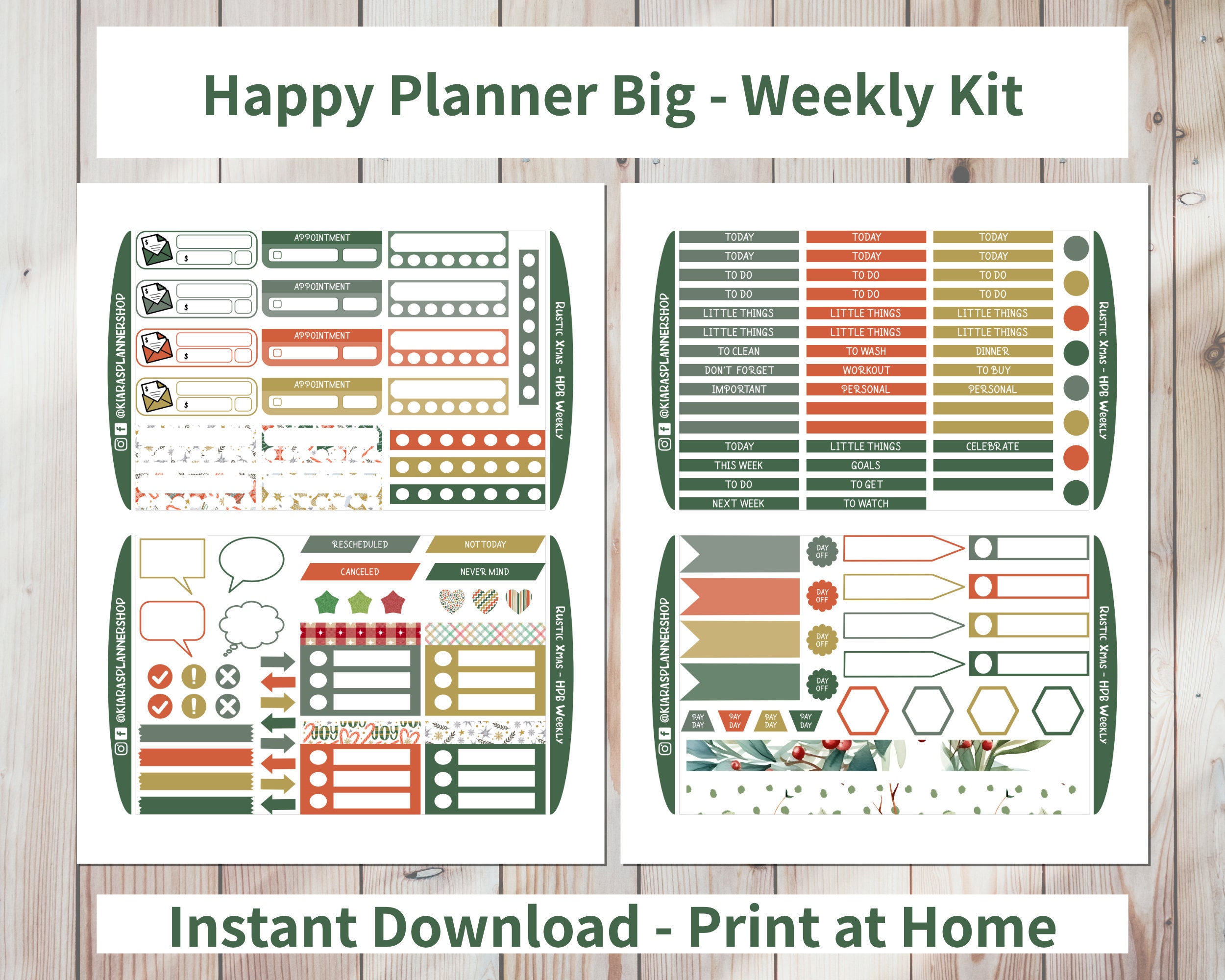 Rustic Xmas - Printable Weekly Sticker Kit for Happy Planner BIG ...