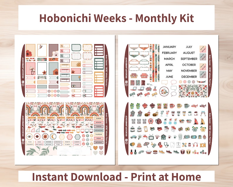 Boho Garden - Hobonichi Weeks Printable Monthly Sticker Kit (BGWHM) (3 ...