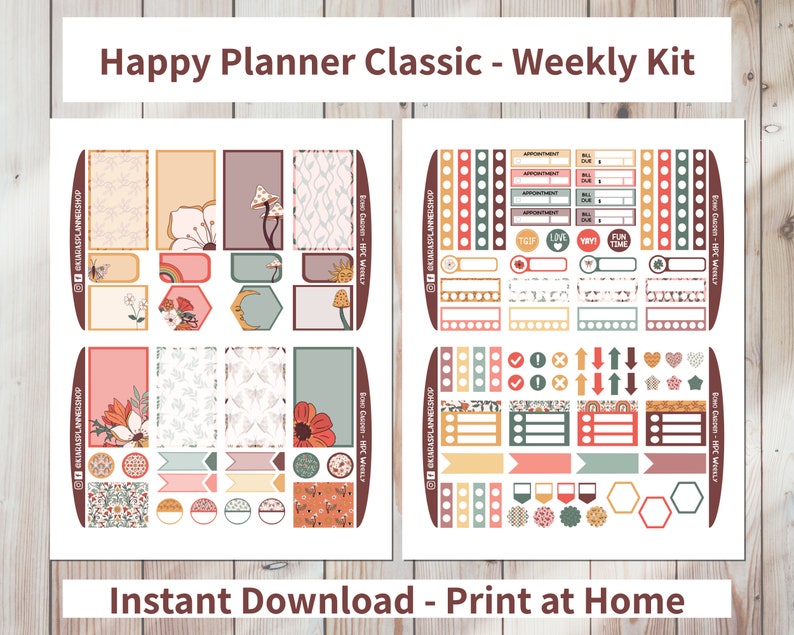 Boho Garden - Printable Weekly Sticker Kit for Happy Planner Classic ...