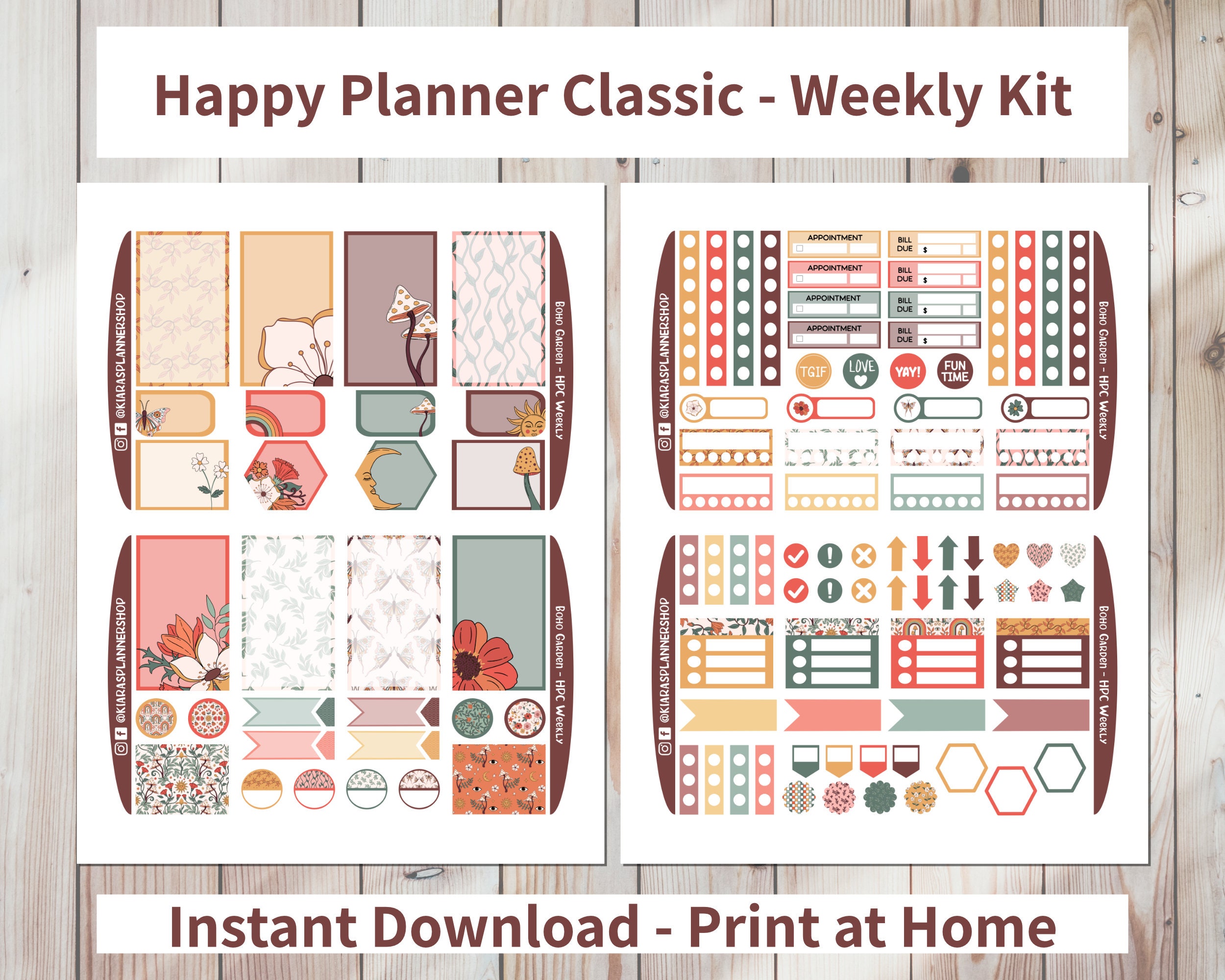 Boho Garden - Printable Weekly Sticker Kit for Happy Planner Classic ...