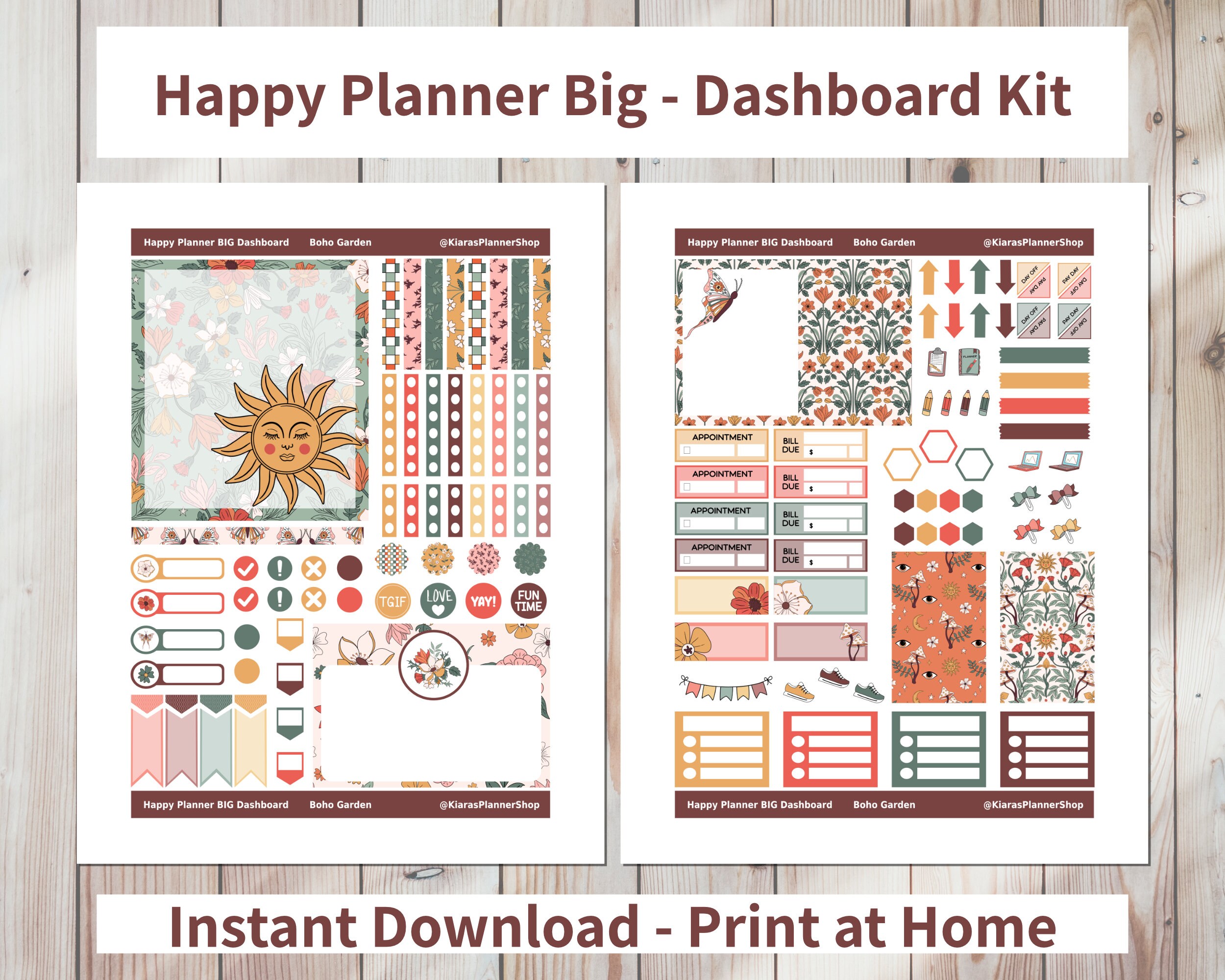 Boho Garden - Printable Weekly Dashboard Sticker Kit for Happy Planner ...