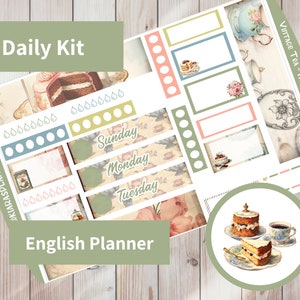 Chá Vintage - Hobonichi Original A6 (versão do planejador em inglês) Kit de adesivos diários / semanais para impressão (VTA6ED) (5,9x4,1)