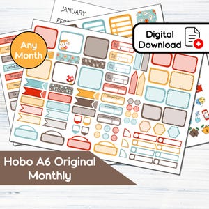 Hobonichi A6 Original Monthly - Kit de adesivos mensais para impressão Paisley Fox (5,9x4,1) - Kit de download instantâneo 106