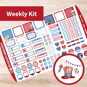 4 juli - Hobonichi weken afdrukbare wekelijkse stickerkit (J4WHW) (3,35x7)
