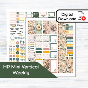 HP Mini Weekly - Kit de adesivos semanais para impressão April Daisy para Happy Planner Mini (4,5x7) Kit BF4