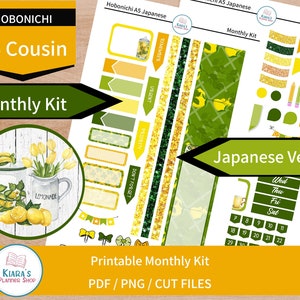 Farmhouse Lemons - Hobonichi Cousin A5 Kit de adesivos mensais para impressão (FLA5HM) (5,8x8,3) Versão japonesa