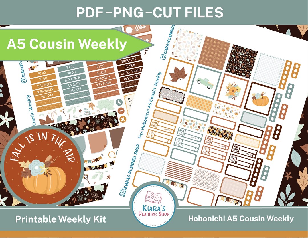 Fall is in the Air - Hobonichi Cousin A5 Printable Weekly Sticker Kit ...