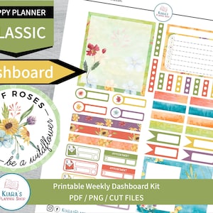 Wildflowers - Printable Weekly Dashboard Sticker Kit for Happy Planner Classic (WFHPCD) (7 x 9.25) Happy Planner