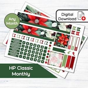 HP Classic Monthly - Weihnachtssterne Printable Monthly Sticker Kit für Happy Planner Classic (7x9.25) Kit 105
