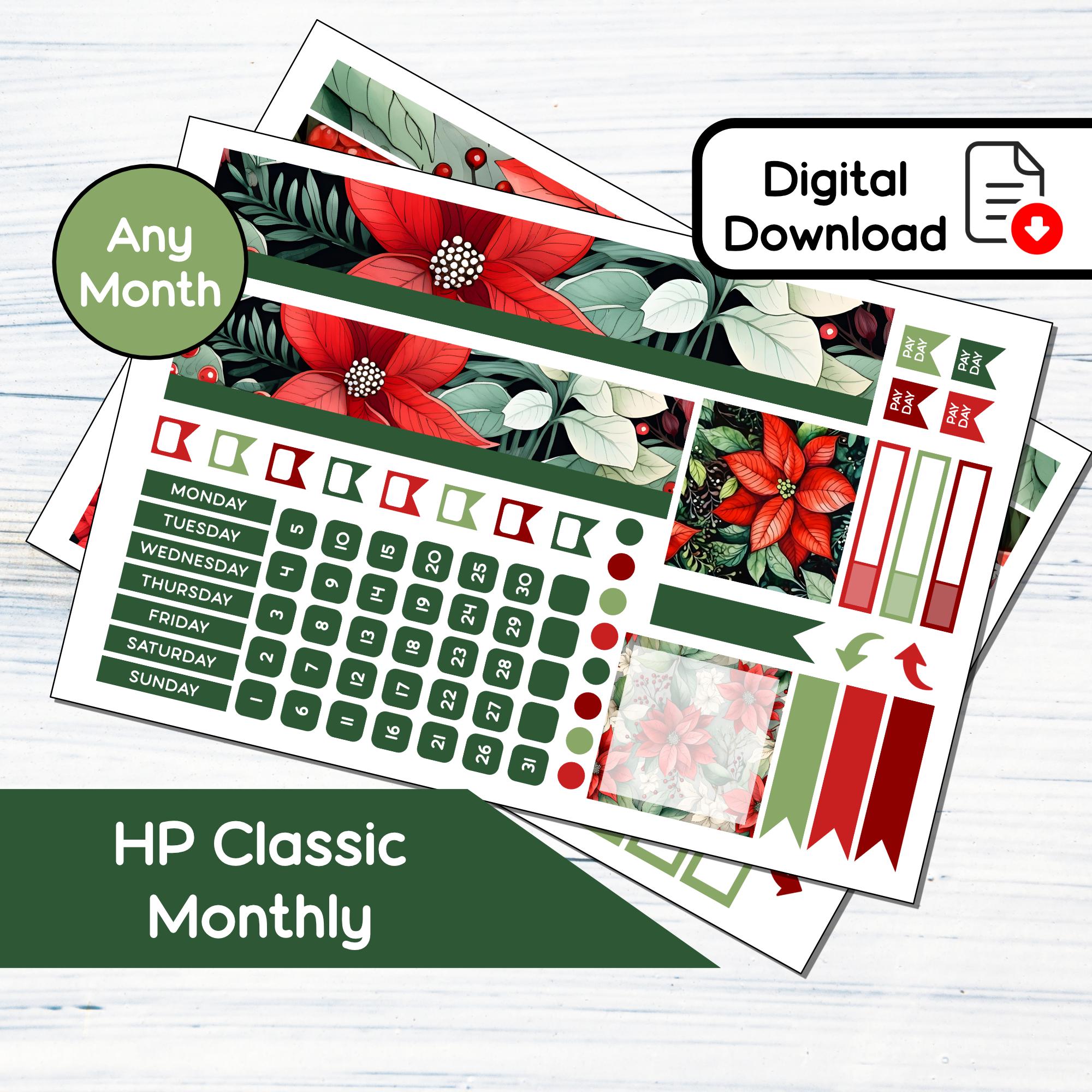 HP Classic Monthly - Poinsettias Printable Monthly Sticker Kit for ...