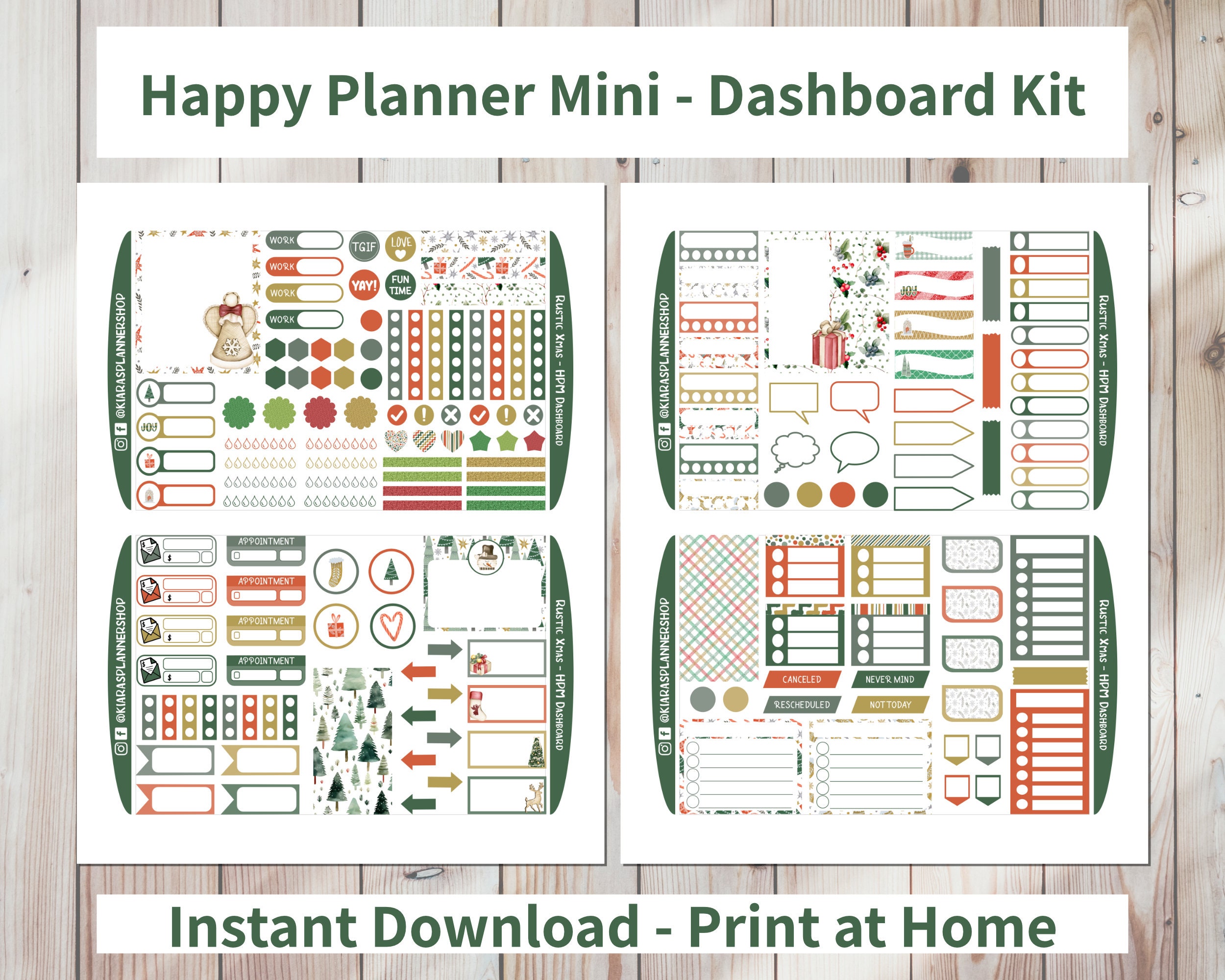 Rustic Xmas - Printable Weekly Dashboard Sticker Kit for Happy Planner ...