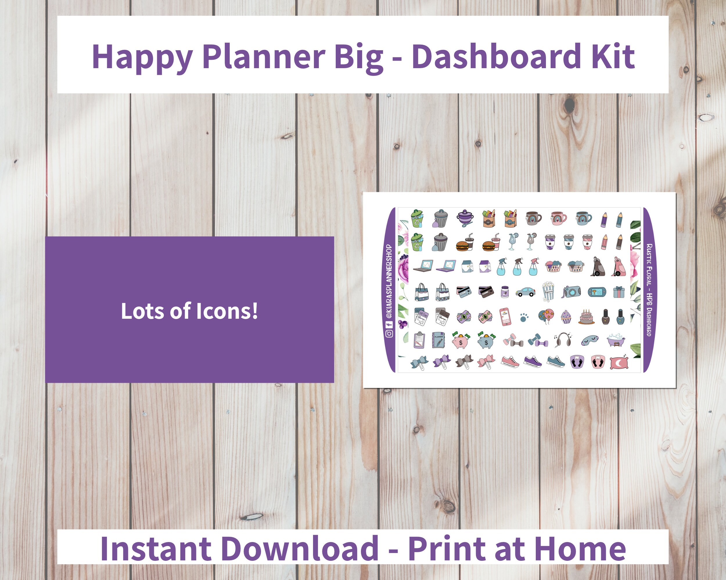 Rustic Floral - Printable Weekly Dashboard Sticker Kit for Happy ...