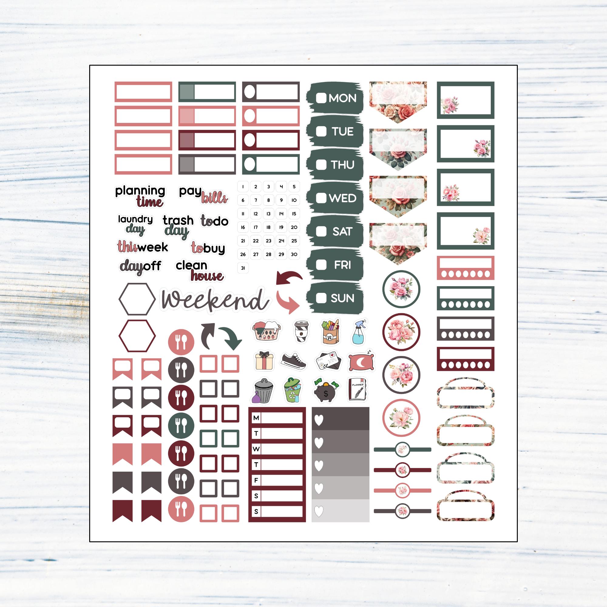 HP Mini Weekly - June Roses Printable Weekly Sticker Kit for Happy ...