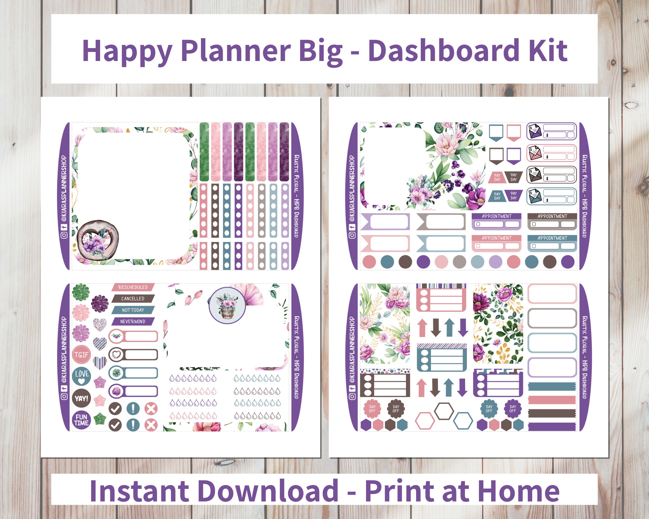 Rustic Floral - Printable Weekly Dashboard Sticker Kit for Happy ...