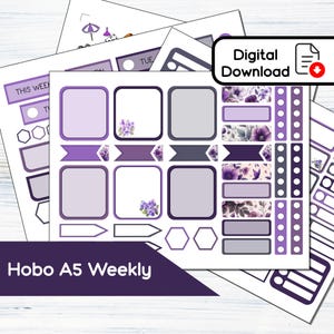 ほぼ日カズン A5 ウィークリー - 2 月のスミレ 印刷可能なウィークリー ステッカー キット (5.8x8.3) - インスタント ダウンロード キット BF2