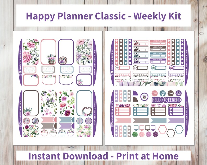 Rustic Floral - Printable Weekly Sticker Kit for Happy Planner Classic ...