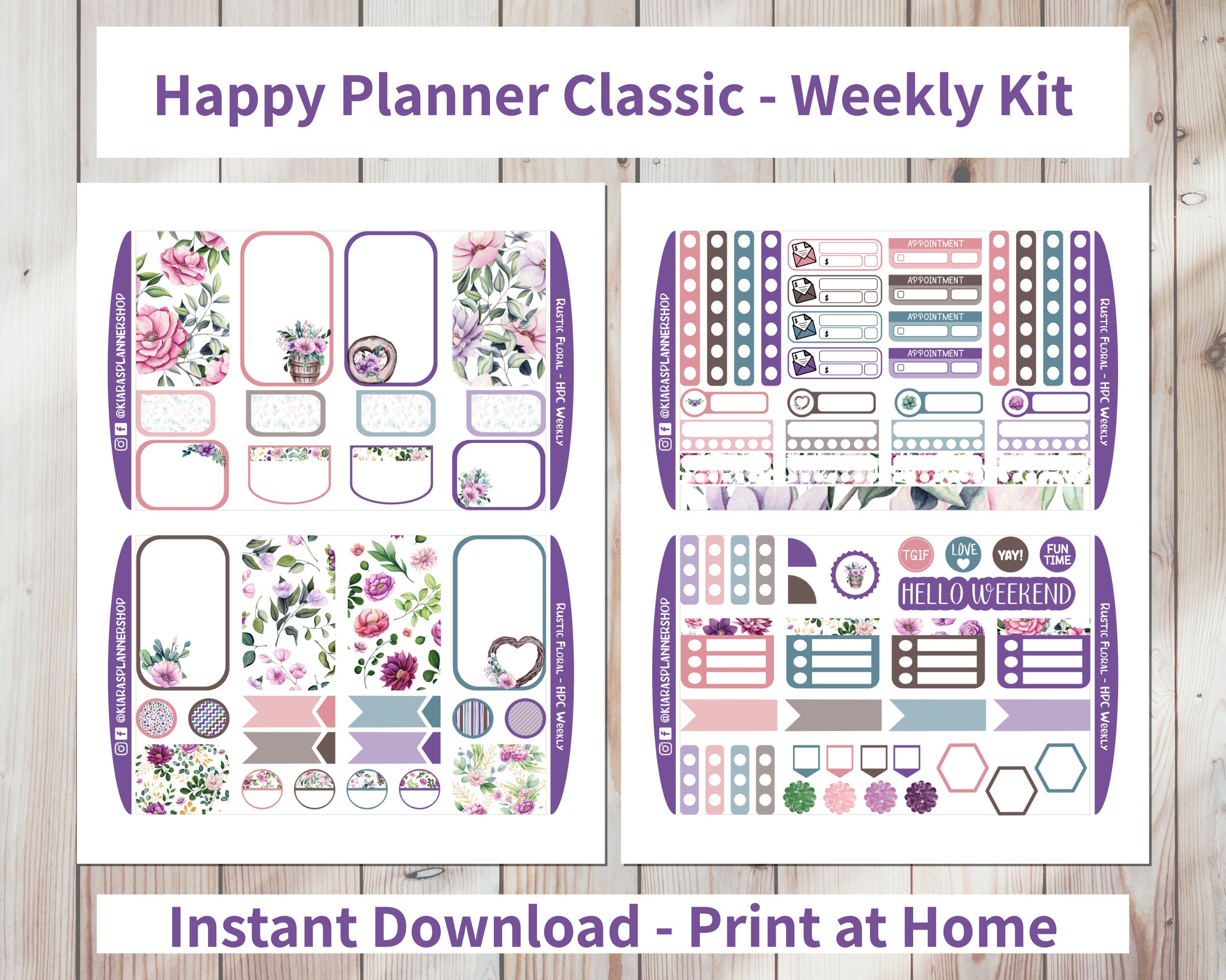 Rustic Floral - Printable Weekly Sticker Kit for Happy Planner Classic ...