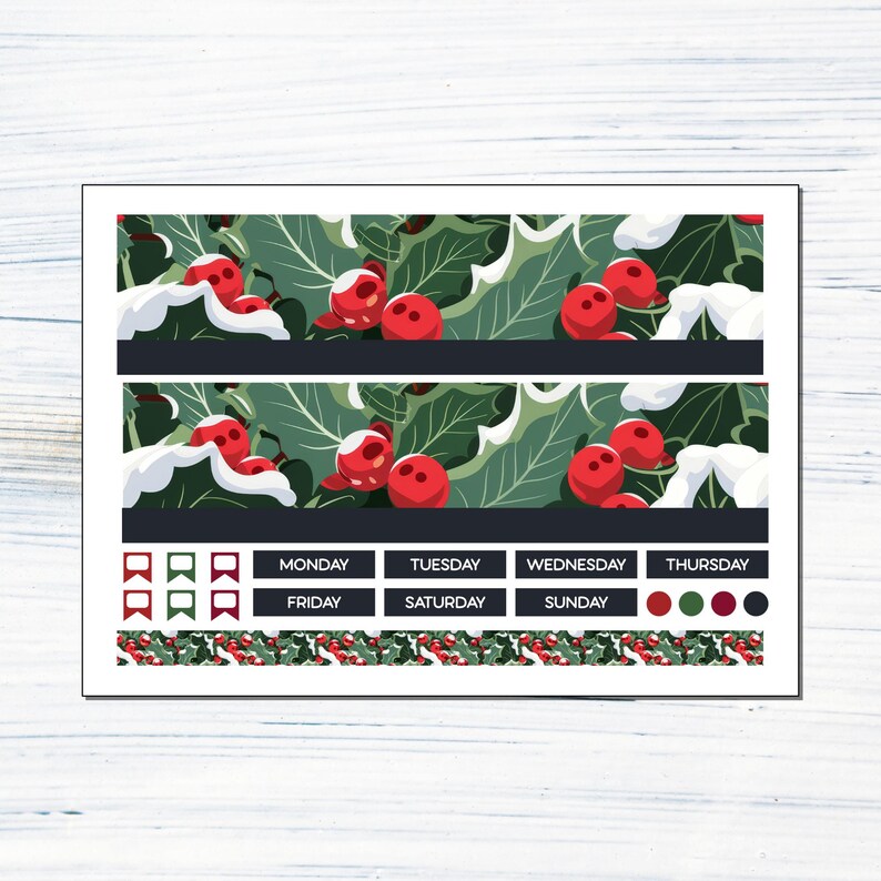 7x9 Monthly - December Holly Printable Monthly Sticker Kit for 7x9 ...