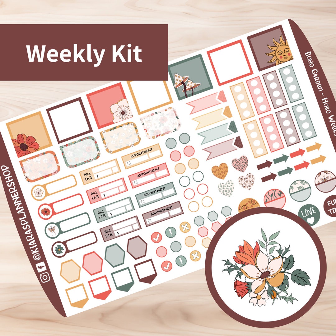 Boho Garden - Hobonichi Weeks Printable Weekly Sticker Kit (BGWHW) (3 ...