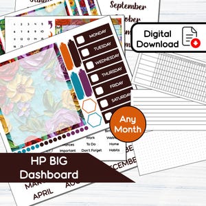 HP BIG Dashboard - Kit adesivi per cruscotto stampabili con motivi floreali dipinti per Happy Planner BIG (8,5x11) Kit SP1
