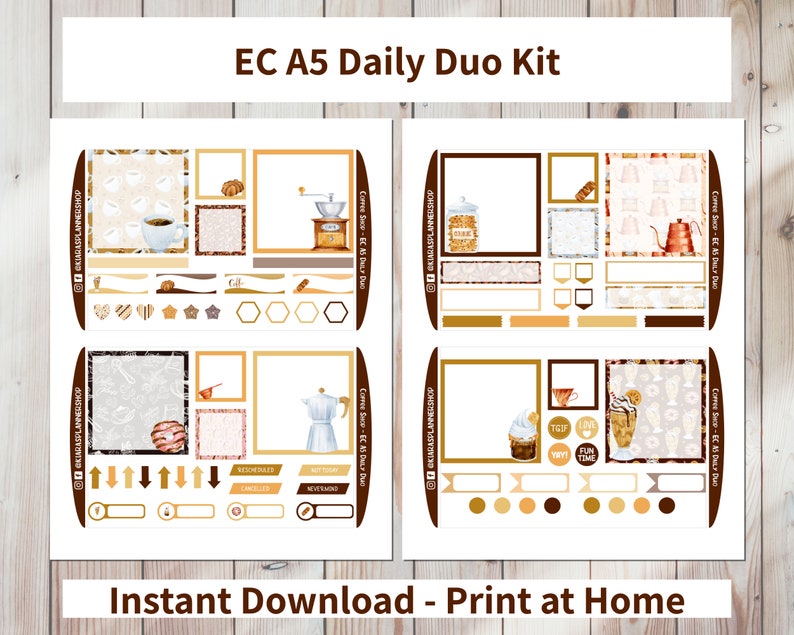 Coffee Shop - Printable A5 Daily Duo Sticker Kit for A5 Planners ...