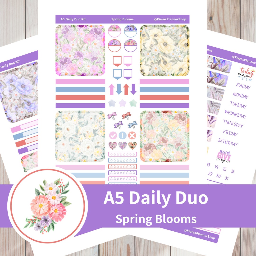 Spring Blooms - Printable A5 Daily Duo Sticker Kit for A5 Planners ...