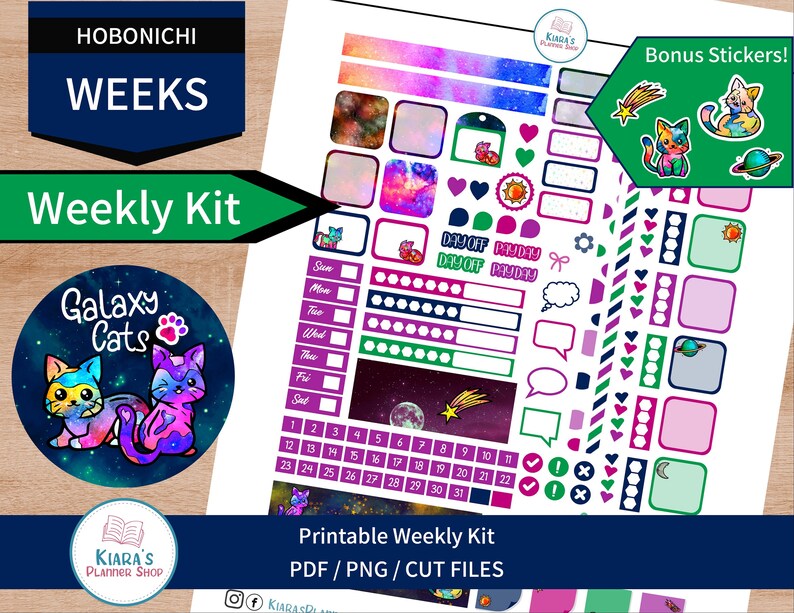 Galaxy Cats Hobonichi Weeks Printable Weekly Sticker Kit GCWHW 3.35x7 ...