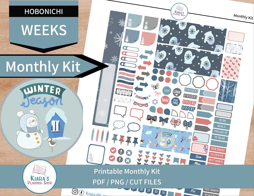 Winter Season Hobonichi Weeks Printable Monthly Sticker Kit WSWHM 3 ...