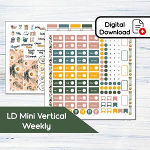 Mini Vertical - April Daisy - Kit de adesivos semanais para impressão para Laurel Denise Mini - KIT BF4 - Download instantâneo
