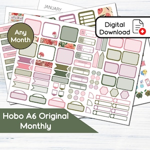Hobonichi A6 Original Monthly - Januar Nelken Printable Monthly Sticker Kit (5.9x4.1) - Instant Download Kit BF1