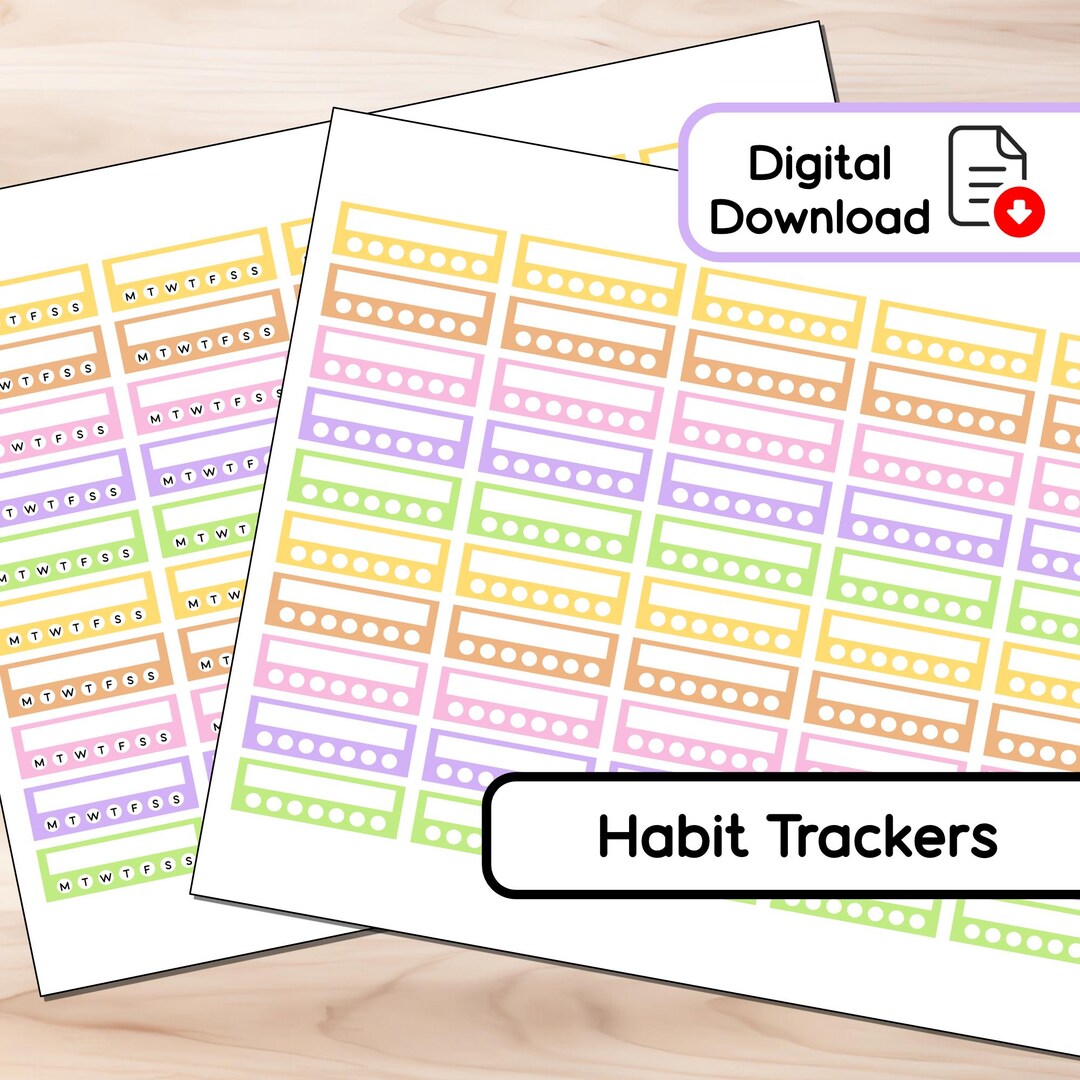 Pastel - Habit Tracker Boxes - 100 Stickers - Blank and Weekly ...