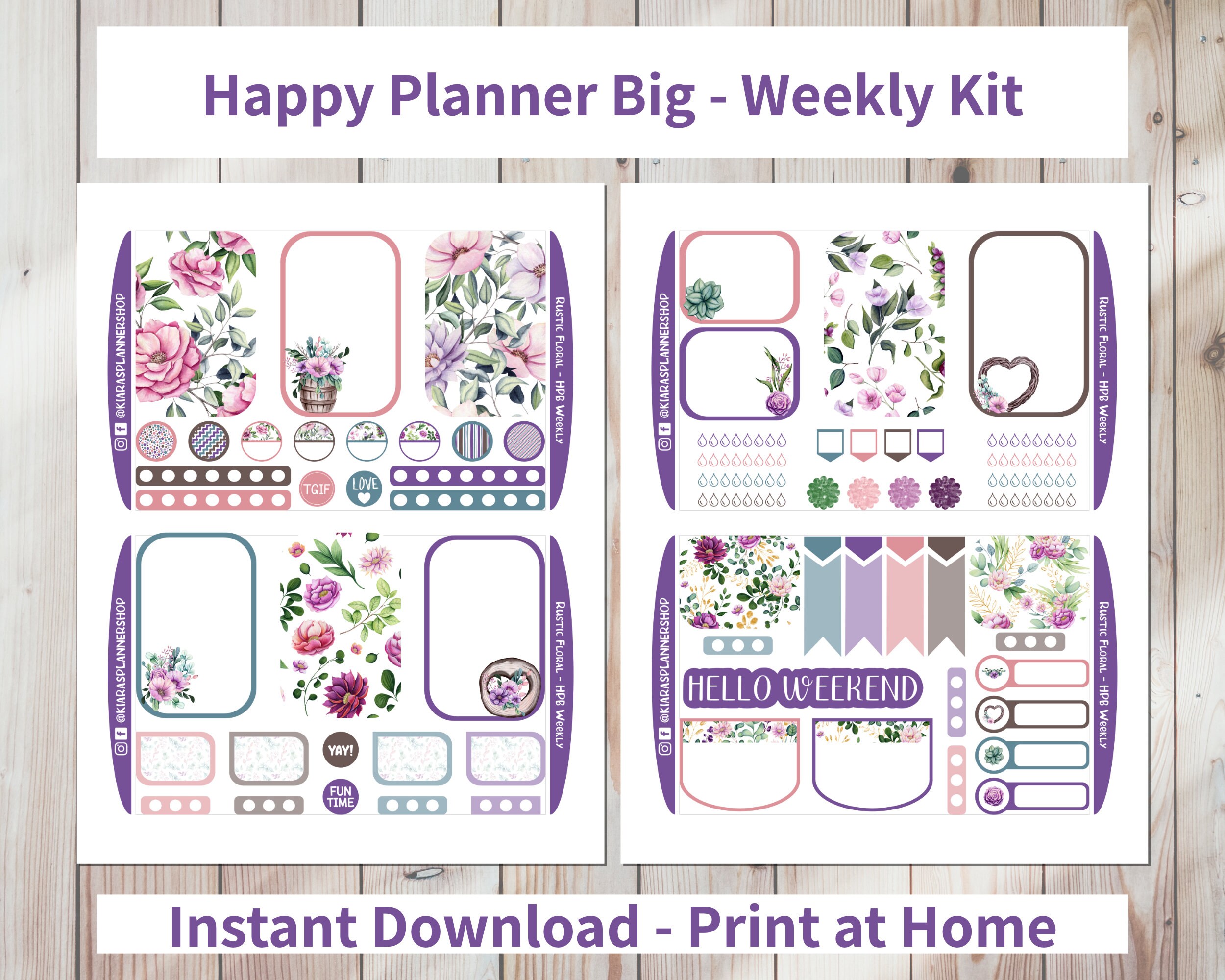 Rustic Floral - Printable Weekly Sticker Kit for Happy Planner BIG ...