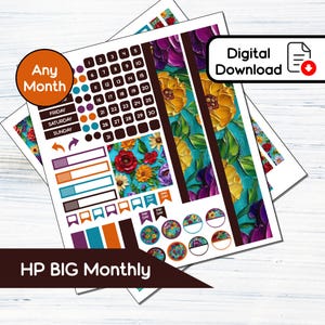 HP BIG Monthly - maandelijkse stickerkit met geschilderde bloemen en print voor Happy Planner BIG (8,5 x 11) SP1