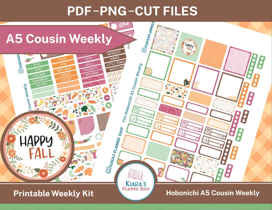 Happy Fall - Hobonichi Cousin A5 Printable Weekly Sticker Kit (HFHA5W ...