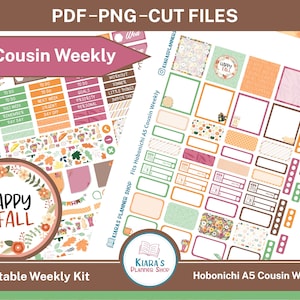 Happy Fall - Hobonichi Cousin A5 Kit de adesivos semanais para impressão (HFHA5W) (5,8x8,3) Versão japonesa