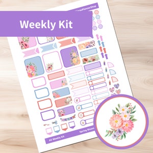 Spring Blooms - Kit de adesivos semanais para impressão Hobonichi Cousin A5 (SBA5HW) (5,8x8,3)