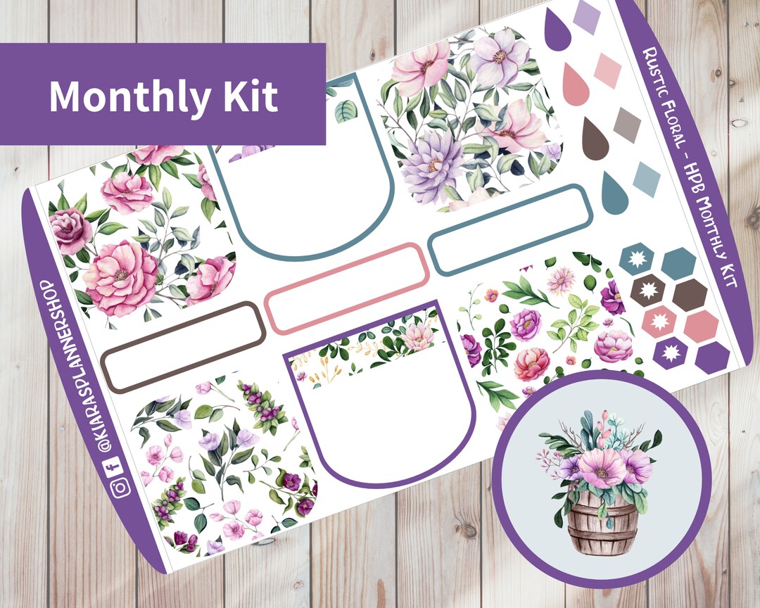 Rustic Floral - Printable Monthly Sticker Kit for Happy Planner BIG ...