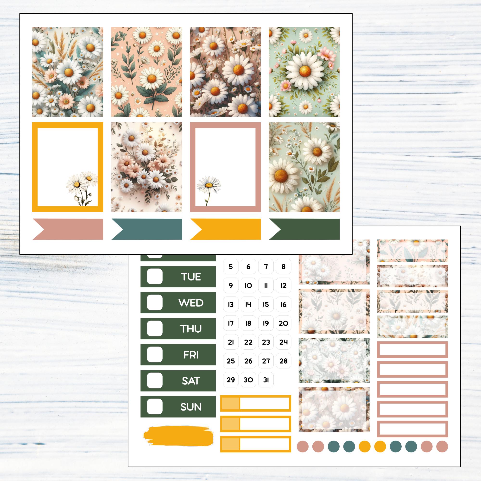 7x9 Vertical Weekly - April Daisy Printable Weekly Sticker Kit for 7x9 ...