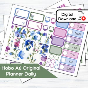 Kit de adesivos diários/semanais Hobonichi Original A6 Daily - July Larkspur (5,9x4,1) - Kit de download instantâneo BF7