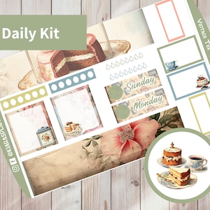 Chá Vintage - Hobonichi Cousin A5 Kit de adesivos diários para impressão (VTA5HW) (5,8x8,3)