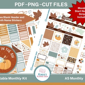 O outono está no ar (setembro) - Kit de adesivos mensais para impressão para planejadores A5 (FIAA5MK) (5,8x8,3) Erin Condren ECLP