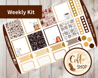 Coffee Shop - Hobonichi Cousin A5 Printable Weekly Sticker Kit (CSA5HW) (5,8x8,3)