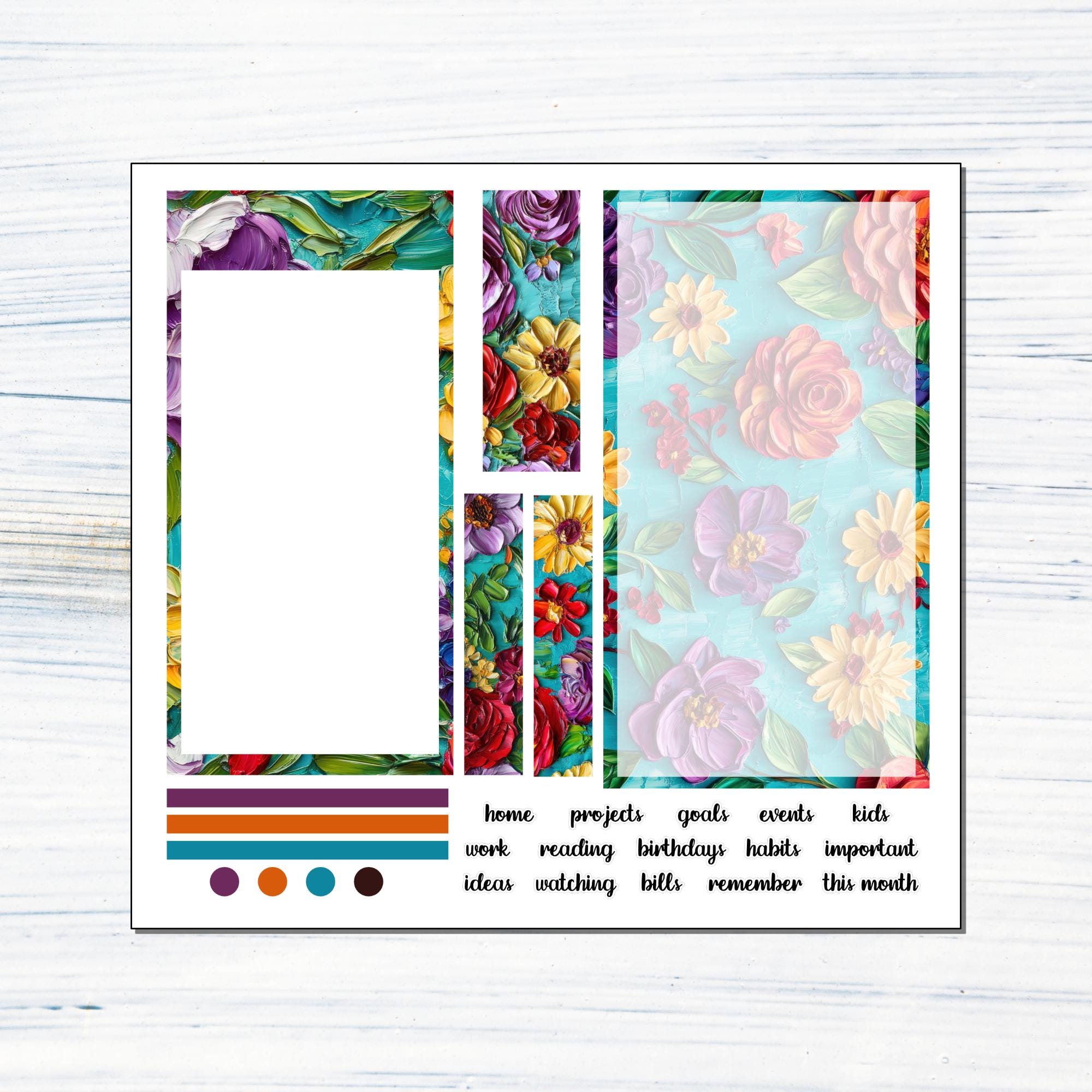 A5 Dashboard - Painted Floral Printable Dashboard Sticker Kit for A5 ...