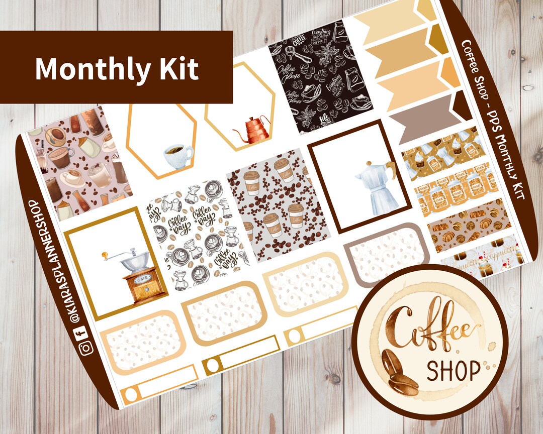 Coffee Shop Printable Monthly Sticker Kit for A5 Planners - Etsy