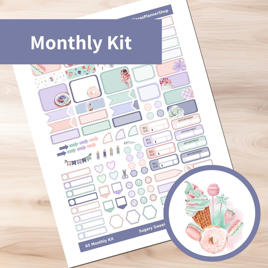Sugary Sweets - Hobonichi Cousin A5 Printable Monthly Sticker Kit ...