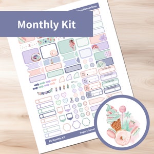 Doces açucarados - Kit de adesivos mensais para impressão do primo Hobonichi A5 (SSA5HM) (5,8x8,3)